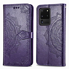 Funda de Cuero Cartera con Soporte Patron de Moda Carcasa para Samsung Galaxy S20 Ultra 5G Morado