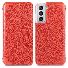 Funda de Cuero Cartera con Soporte Patron de Moda Carcasa para Samsung Galaxy S21 FE 5G Rojo