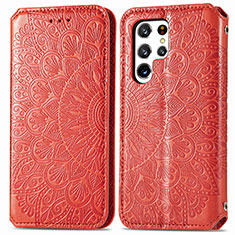 Funda de Cuero Cartera con Soporte Patron de Moda Carcasa para Samsung Galaxy S21 Ultra 5G Rojo