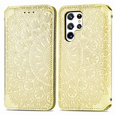 Funda de Cuero Cartera con Soporte Patron de Moda Carcasa para Samsung Galaxy S22 Ultra 5G Amarillo