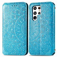 Funda de Cuero Cartera con Soporte Patron de Moda Carcasa para Samsung Galaxy S22 Ultra 5G Azul