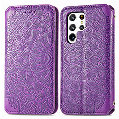 Funda de Cuero Cartera con Soporte Patron de Moda Carcasa para Samsung Galaxy S23 Ultra 5G Morado