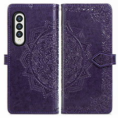 Funda de Cuero Cartera con Soporte Patron de Moda Carcasa para Samsung Galaxy Z Fold3 5G Morado