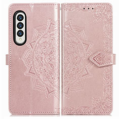 Funda de Cuero Cartera con Soporte Patron de Moda Carcasa para Samsung Galaxy Z Fold3 5G Oro Rosa