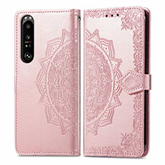 Funda de Cuero Cartera con Soporte Patron de Moda Carcasa para Sony Xperia 1 III Oro Rosa