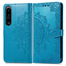 Funda de Cuero Cartera con Soporte Patron de Moda Carcasa para Sony Xperia 1 IV Azul