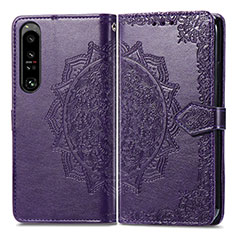 Funda de Cuero Cartera con Soporte Patron de Moda Carcasa para Sony Xperia 1 IV Morado