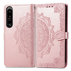 Funda de Cuero Cartera con Soporte Patron de Moda Carcasa para Sony Xperia 1 IV Oro Rosa