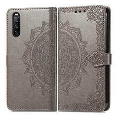 Funda de Cuero Cartera con Soporte Patron de Moda Carcasa para Sony Xperia 10 III Lite Gris