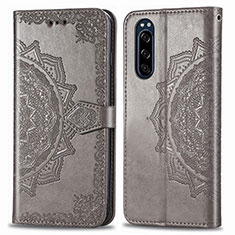 Funda de Cuero Cartera con Soporte Patron de Moda Carcasa para Sony Xperia 5 Gris