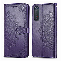 Funda de Cuero Cartera con Soporte Patron de Moda Carcasa para Sony Xperia 5 II Morado