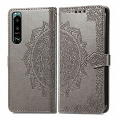 Funda de Cuero Cartera con Soporte Patron de Moda Carcasa para Sony Xperia 5 III Gris