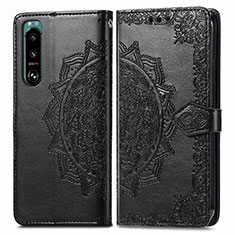 Funda de Cuero Cartera con Soporte Patron de Moda Carcasa para Sony Xperia 5 III Negro