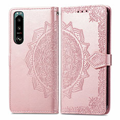 Funda de Cuero Cartera con Soporte Patron de Moda Carcasa para Sony Xperia 5 III Oro Rosa