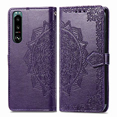 Funda de Cuero Cartera con Soporte Patron de Moda Carcasa para Sony Xperia 5 IV Morado