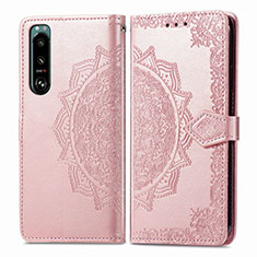 Funda de Cuero Cartera con Soporte Patron de Moda Carcasa para Sony Xperia 5 IV Oro Rosa