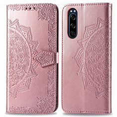 Funda de Cuero Cartera con Soporte Patron de Moda Carcasa para Sony Xperia 5 Oro Rosa