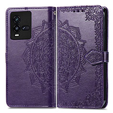 Funda de Cuero Cartera con Soporte Patron de Moda Carcasa para Vivo iQOO 9T 5G Morado