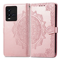 Funda de Cuero Cartera con Soporte Patron de Moda Carcasa para Vivo iQOO 9T 5G Oro Rosa