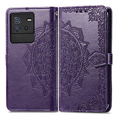 Funda de Cuero Cartera con Soporte Patron de Moda Carcasa para Vivo iQOO Neo6 5G Morado