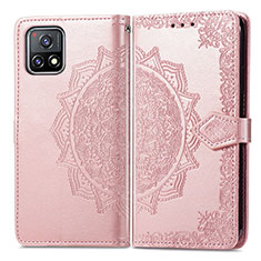 Funda de Cuero Cartera con Soporte Patron de Moda Carcasa para Vivo iQOO U3x 5G Oro Rosa