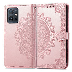 Funda de Cuero Cartera con Soporte Patron de Moda Carcasa para Vivo iQOO Z6 5G Oro Rosa