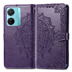 Funda de Cuero Cartera con Soporte Patron de Moda Carcasa para Vivo iQOO Z6 Pro 5G Morado