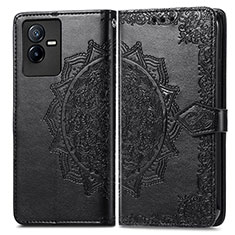 Funda de Cuero Cartera con Soporte Patron de Moda Carcasa para Vivo iQOO Z6x Negro