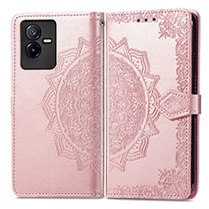 Funda de Cuero Cartera con Soporte Patron de Moda Carcasa para Vivo iQOO Z6x Oro Rosa