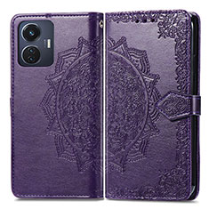 Funda de Cuero Cartera con Soporte Patron de Moda Carcasa para Vivo T1 4G Morado