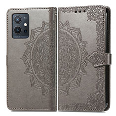 Funda de Cuero Cartera con Soporte Patron de Moda Carcasa para Vivo T1 5G India Gris