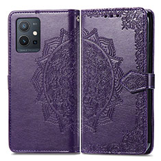 Funda de Cuero Cartera con Soporte Patron de Moda Carcasa para Vivo T1 5G India Morado