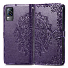 Funda de Cuero Cartera con Soporte Patron de Moda Carcasa para Vivo V21e 4G Morado