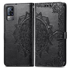 Funda de Cuero Cartera con Soporte Patron de Moda Carcasa para Vivo V21e 4G Negro