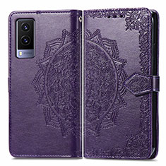 Funda de Cuero Cartera con Soporte Patron de Moda Carcasa para Vivo V21e 5G Morado