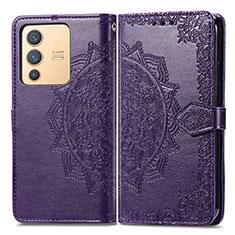 Funda de Cuero Cartera con Soporte Patron de Moda Carcasa para Vivo V23 5G Morado