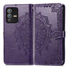 Funda de Cuero Cartera con Soporte Patron de Moda Carcasa para Vivo V23 Pro 5G Morado