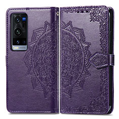 Funda de Cuero Cartera con Soporte Patron de Moda Carcasa para Vivo X60 Pro+ Plus 5G Morado