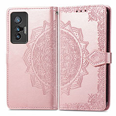 Funda de Cuero Cartera con Soporte Patron de Moda Carcasa para Vivo X70 5G Oro Rosa