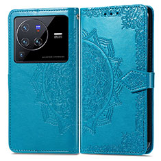 Funda de Cuero Cartera con Soporte Patron de Moda Carcasa para Vivo X80 Pro 5G Azul