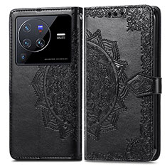 Funda de Cuero Cartera con Soporte Patron de Moda Carcasa para Vivo X80 Pro 5G Negro