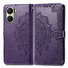 Funda de Cuero Cartera con Soporte Patron de Moda Carcasa para Vivo Y02S Morado