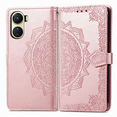 Funda de Cuero Cartera con Soporte Patron de Moda Carcasa para Vivo Y02S Oro Rosa