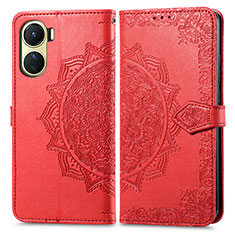 Funda de Cuero Cartera con Soporte Patron de Moda Carcasa para Vivo Y02S Rojo