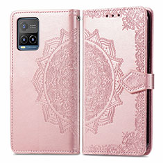 Funda de Cuero Cartera con Soporte Patron de Moda Carcasa para Vivo Y21 Oro Rosa