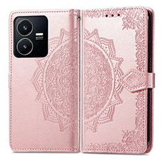 Funda de Cuero Cartera con Soporte Patron de Moda Carcasa para Vivo Y22 Oro Rosa