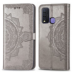 Funda de Cuero Cartera con Soporte Patron de Moda Carcasa para Vivo Y50 Gris