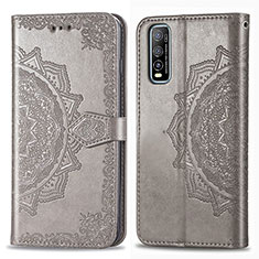 Funda de Cuero Cartera con Soporte Patron de Moda Carcasa para Vivo Y70t 5G Gris