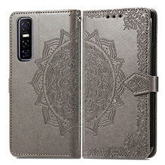 Funda de Cuero Cartera con Soporte Patron de Moda Carcasa para Vivo Y73s 5G Gris