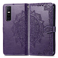 Funda de Cuero Cartera con Soporte Patron de Moda Carcasa para Vivo Y73s 5G Morado